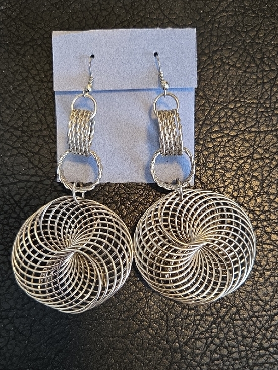 Jewelry - Silvertone " Slinkey" Spiral Drop Earrings